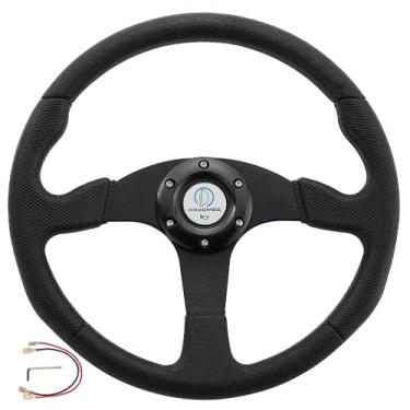 Imagem de Dodomes Volante De Corrida/Carrinho Golfe, Ajuste Universal, Para Carros E Clubes Ds & Precedent Ezgo Yamaha Golf 13,8"/350 Mm, Aderência 6 Parafusos, Vinil, Couro Alumínio Com Botão Buzina (Preto)