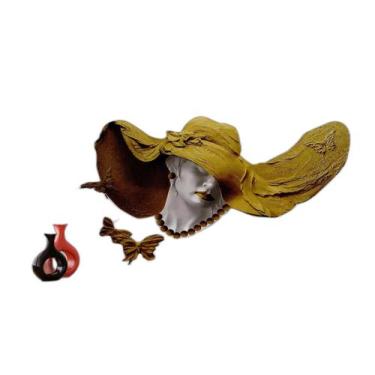 Imagem de Papel De Parede 3D Arte Mulher Chapéu Pintura 3,5M Tra76 - Você Decora