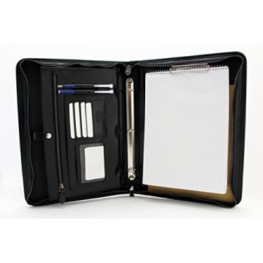 Imagem de Noda Pasta executiva de couro com 3 argolas portfólio profissional de negócios com fecho de zíper | currículo, documento, bloco de notas, tablet, prancheta, organizador de blocos de escrita | homens