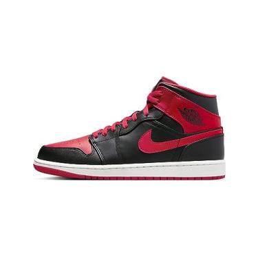 Imagem de NIKE Tênis masculino Air Jordan 1 Mid "Alternate Bred" DQ8426 (preto/vermelho fogo/branco 060) (UK_Footwear_Size_System, adulto, masculino, numérico, médio, numérico_8_Point_5), Preto, vermelho,