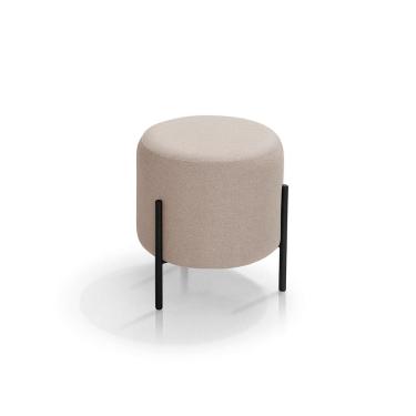 Imagem de Puff Orgânico Redondo Luxor Para Sala e Quarto Pés Ferro Linho Bege