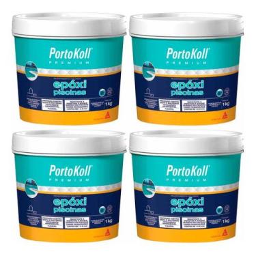 Imagem de Kit 4 Rejunte Epóxi Piscinas Sauna 1kg Portokoll Azul Piscina