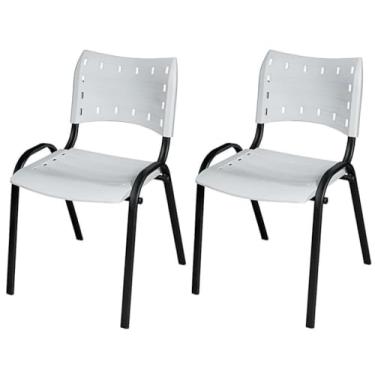 Imagem de Kit 2 Cadeiras Iso Base Preto, Escola, Escritório, Igreja- Branco