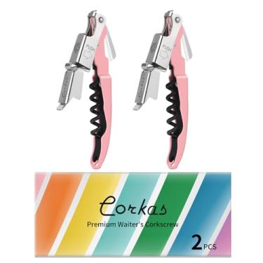 Imagem de CORKAS Chave de vinho - Pacote com 2 saca-rolhas profissionais feito à mão, abridor de vinho compacto e resistente com dobradiça dupla, cortador de folha e abridor de garrafa, presentes de aniversário
