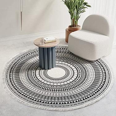 Imagem de LIULA Tapete redondo de algodão de 1,2 m, formas chiques decorativas boho mandala círculo tapete com borlas, tapete lavável para área interna para sala de estar, sala de jogos infantil, quarto de bebê