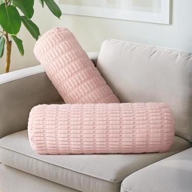 Imagem de AELS Almofadas cilíndricas listradas de veludo cotelê, almofadas decorativas de 20 x 61 cm com capa e inserção laváveis removíveis, travesseiro corporal para sofá e cama, decoração de quarto de bebê