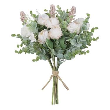 Imagem de Meldel 3 peças, buquê de rosa, champanhe, flores artificiais, plantas de eucalipto, arranjos de flores de seda, buquês de casamento, decorações florais de plástico para decoração de casa, cozinha