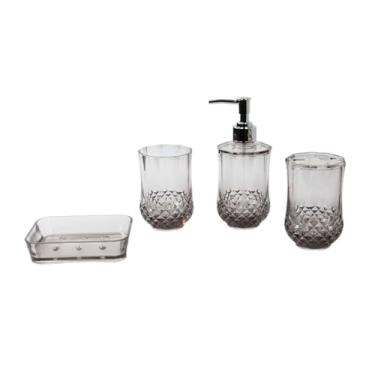 Imagem de SiaBiced 4 Peças Porta Escova de Dentes Dispensador de Sabão Apartamento Essencial Saboneteira de Acrílico Acessórios de Banheiro Conjunto para, Preto, Tamanho real