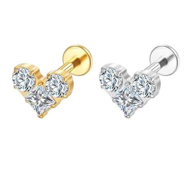 Imagem de Piercing Labret Titânio Pvd Coração Zircônia Cravejada Helix Tragus Conch Nariz Boca Medusa (Dourado)