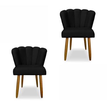 Imagem de Kit com 2 Cadeiras Pétala Veludo Confortável Pratica Maravilhosa Sala Quarto Cozinha Salão (PRETO)