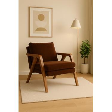 Imagem de Poltrona Estofada Mona Veludo Decorativa Luxo Pés De Madeira Maciça (MARROM)