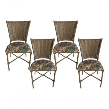 Imagem de 4 Cadeiras Vivara Mesa Jantar Estofada Cozinha Fibra Sintética Areia -