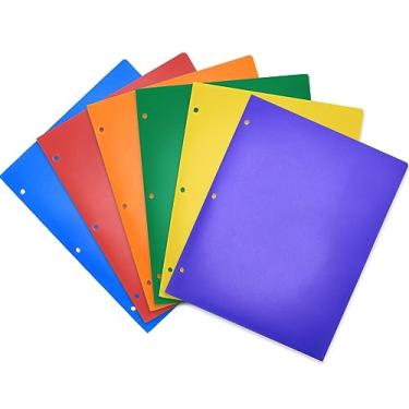 Imagem de Pacote com 6 pastas de plástico resistente com 3 furos, pastas de bolso de plástico para fichário de 3 anéis, 3 pastas perfuradas com bolsos, para estudantes, professores e funcionários de escritório