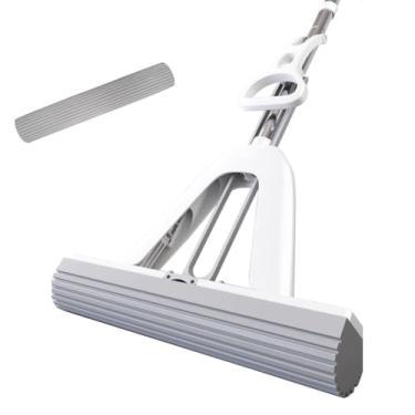 Imagem de TBATM Mop Squeezy com Cabeça de Esponja Super Absorvente, Mop de Assoalho e Balde Conjunto ou Sem Balde, Punho de Aço Inoxidável Escalável, Uso Seco Molhado, para Laminado, Telha, Piso de Madeira,A