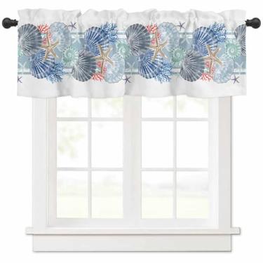 Imagem de Cortinas estampadas com isolamento térmico para janela com bolso para varão - Cortinas estampadas com textura listrada azul estrela-do-mar para quarto e sala de estar, cortinas de camada de decoração
