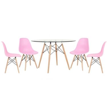 Imagem de Mesa Redonda Eames 120cm + 4 Cadeiras Rosa Claro Rosa