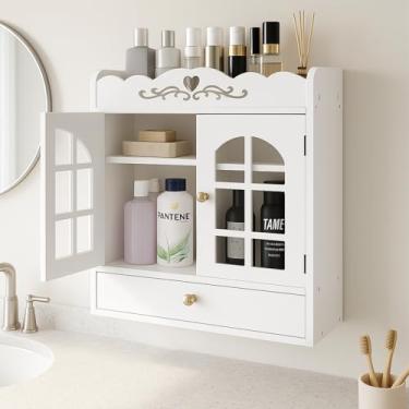 Imagem de ShellKingdom Armário de armazenamento sobre o vaso sanitário, armário de banheiro de parede estreito com portas e prateleira para toalha, armazenamento de papel higiênico, 45 x 39 x 17 cm