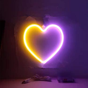 Imagem de HULIN Luz de coração neon LED sinais de néon, luz noturna em forma de coração, decoração de festa de casamento, decoração de parede, festa, acampamento, quarto de crianças, sala de estar, casa