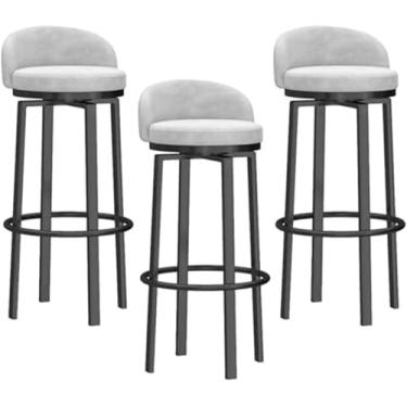 Imagem de Conjunto De Bancos De Bar Giratórios, Bancos De Bar Modernos De Altura, Bancos De Balcão De Veludo, Cadeiras De Ilha Com Base Preta Encosto Baixo, Cadeiras De Bar Estofada, 3pcs, Height 75cm