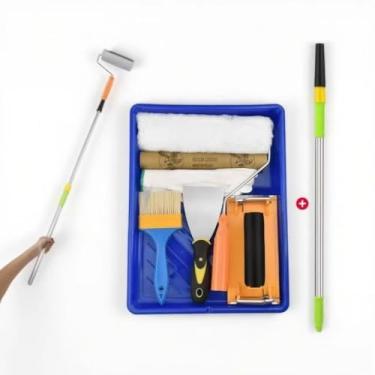 Imagem de Kit de rolo de pintura de 9 peças com haste de extensão de 2,5 m, rolos de tinta de 30 cm, bandejas de tinta, suporte de lixa, raspador, capa de rolo de microfibra, kits de pintura para casa