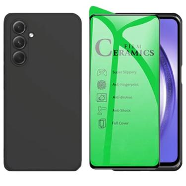 Imagem de Capinha Aveludada Para Galaxy A54 Capa Preta Proteção Câmera + Película Cerâmica Nanogel Anti Impacto