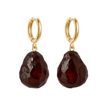 Imagem de Brinco de Argola Granada - Cristal Natural, Banho Ouro 18k