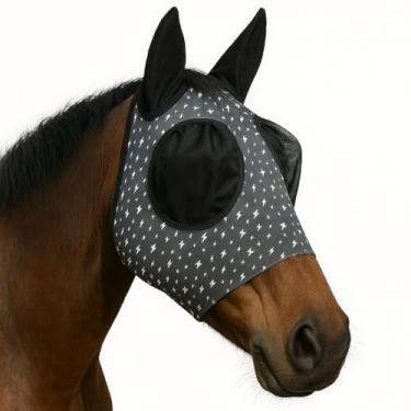 Imagem de Máscara de mosca de cavalo – Máscara árabe para moscas equinas com cobertura total para olhos e orelhas – Máscara elástica com proteção UV e solar para cavalos, pôneis e mini cavalos – Capa de rosto