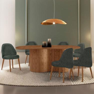 Imagem de Mesa de Jantar 180cm X 80cm Madeira Tampo Laminado Orgânico com 6 Cadeiras Ester Jade / Imbuia Natural