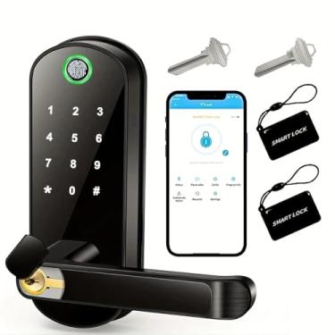 Imagem de Fechadura Digital Externa à Prova d'Água IP67, Fechadura Eletrônica para Portão Externo com Biometria e Senha, Maçaneta Inteligente TTLock com Controle por App Bluetooth, Cartão e Chave (Preto)