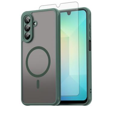 Imagem de Asuwish Capa de telefone para Samsung Galaxy A26 5G, compatível com Magsafe Magnetic, translúcido fosco antiimpressão digital, capa protetora à prova de quedas de grau militar A 26 26A LTE verde