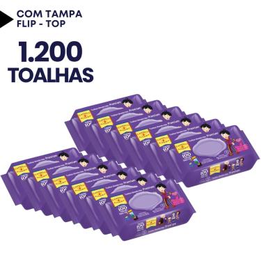 Imagem de Caixa Com 12 Pacotes Toalhinhas Umedecidas Castelo Rá-Tim-Bum Premium Tampa Flip-Flop 100 Uni. Barato