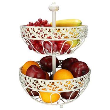 Imagem de Cesta de frutas Rosyline de 2 camadas, tigela de frutas, cozinha multiuso e cesta de armazenamento de fruta e vegetais, White Brushed Bronze, 1