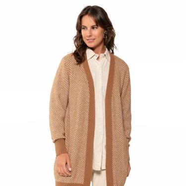 Imagem de Casaco Feminino Biamar Alongado com Listras Marrom Claro-Feminino