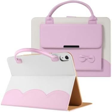 Imagem de Linda capa para iPad (A16) 11ª geração 2025, 10ª geração 27.7 cm 2022 – Bolsa inteligente de couro com bolso com alça de mão para meninas, mulheres e crianças para iPad 11/10 geração (rosa)