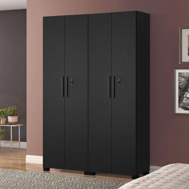 Imagem de Kit com 2 Armários Multiuso Escritório Nt4020 4 Portas e Prateleiras Preto