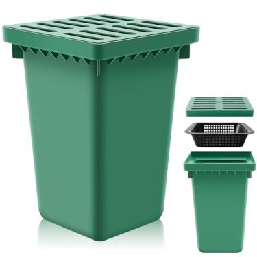 Imagem de Kritkin Bacia de captura com grelha 38 x 38 × 61 cm bacia quadrada grande para drenagem com cesta de detritos Dreno francês sem furo reservado para quintal, calha, gramado, oleoduto municipal, verde