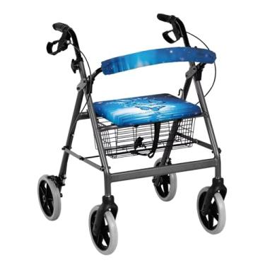 Imagem de LedBack Rollator Acessórios para idosos, capa de assento de encosto, conjunto de 2 unidades, capas de assento e encosto de andador com estampa de borboletas azuis, capas de assento de andador