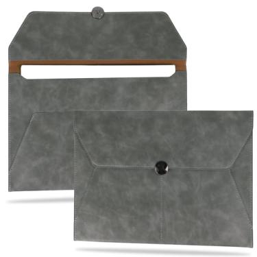 Imagem de Multibey Pasta de arquivos de documentos A4, à prova d'água, fina de couro PU, pasta de envelope A4, organizador de documentos, pasta de envelope de arquivamento (cinza elegante)