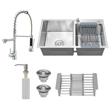 Imagem de Kit Cuba Cozinha Dupla Quadrada C/ Torneira Gourmet Extensor - Holtter