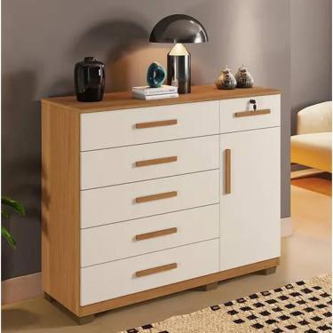 Imagem de Cômoda Milão 6 Gavetas 1 Porta Benetil Móveis - Cinamomo/Off