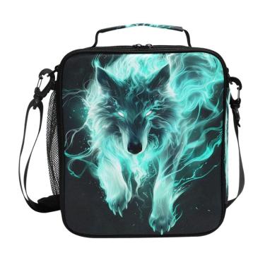 Imagem de Lancheira WEVIBOFU branca verde Wolf Lightning Fire Kids