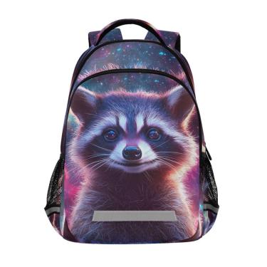 Imagem de Mochila LFICRTAN Raccoon Colorful Galaxy para crianças de 6 a 12 anos