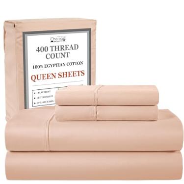 Imagem de Lençóis Queen Size 100% algodão egípcio, 400 fios, bolso profundo de 38 cm, tecido de cetim naturalmente fresco, macio, respirável, elástico, roupa de cama luxuosa para todas as estações - Blush