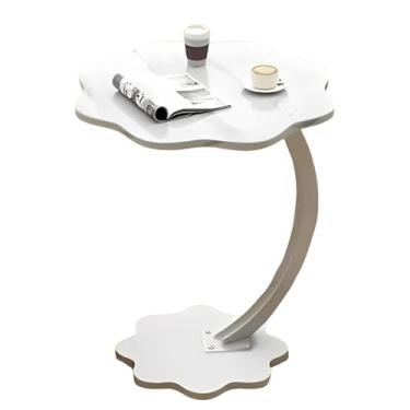 Imagem de Mesa de centro em forma de C, mesa decorativa de pétala de cabeceira estilo country, mesa de centro pequena auxiliar/mesa lateral em forma de flor Mesitas para sala (camada única, mármore branco e