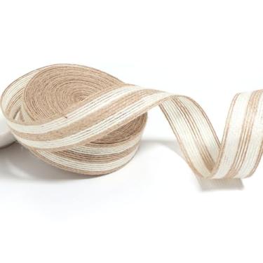 Imagem de Loomesh Fita de serapilheira para artesanato, juta rústica natural bege fita de linha branca para casa ao ar livre, guirlanda de árvore, guirlanda de casamento, frasco de pedreiro, decoração de