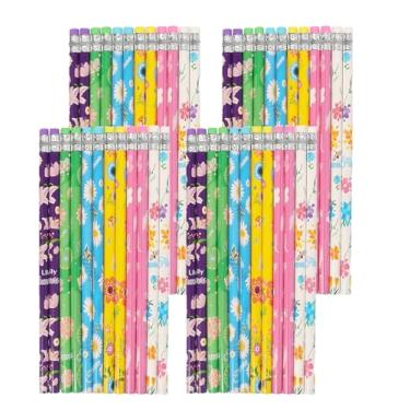 Imagem de YIHUANYIFA 144 lápis de flores com borracha para crianças, lápis de madeira a granel para decoração de festas, sacolas de presentes ou petiscos, lembrancinhas de festa, artigos de papelaria escolar