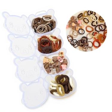 Imagem de Kit Acessórios Prendedor de Cabelo com Estojo Urso - Organizador com 4 Compartimentos - Elásticos Espiral e Presilhas em Cores Neutras - Infantil e Adulto - Fofo, Prático e Elegante