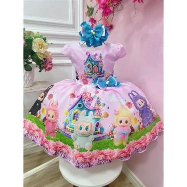 Imagem de Vestido Infantil Labubu 3D Rosa Colorido Festas - Fabuloso Ateliê, 10