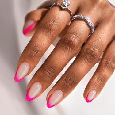 Imagem de Press On Nails Bartbox Hot Pink Ammond French Tip Gel - BTArtbox