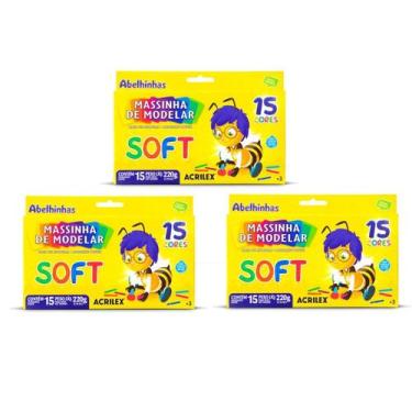 Imagem de Massinha de Modelar  Acrilex 15 Cores 220g Kit 3 Unidades, N/A, Divers
